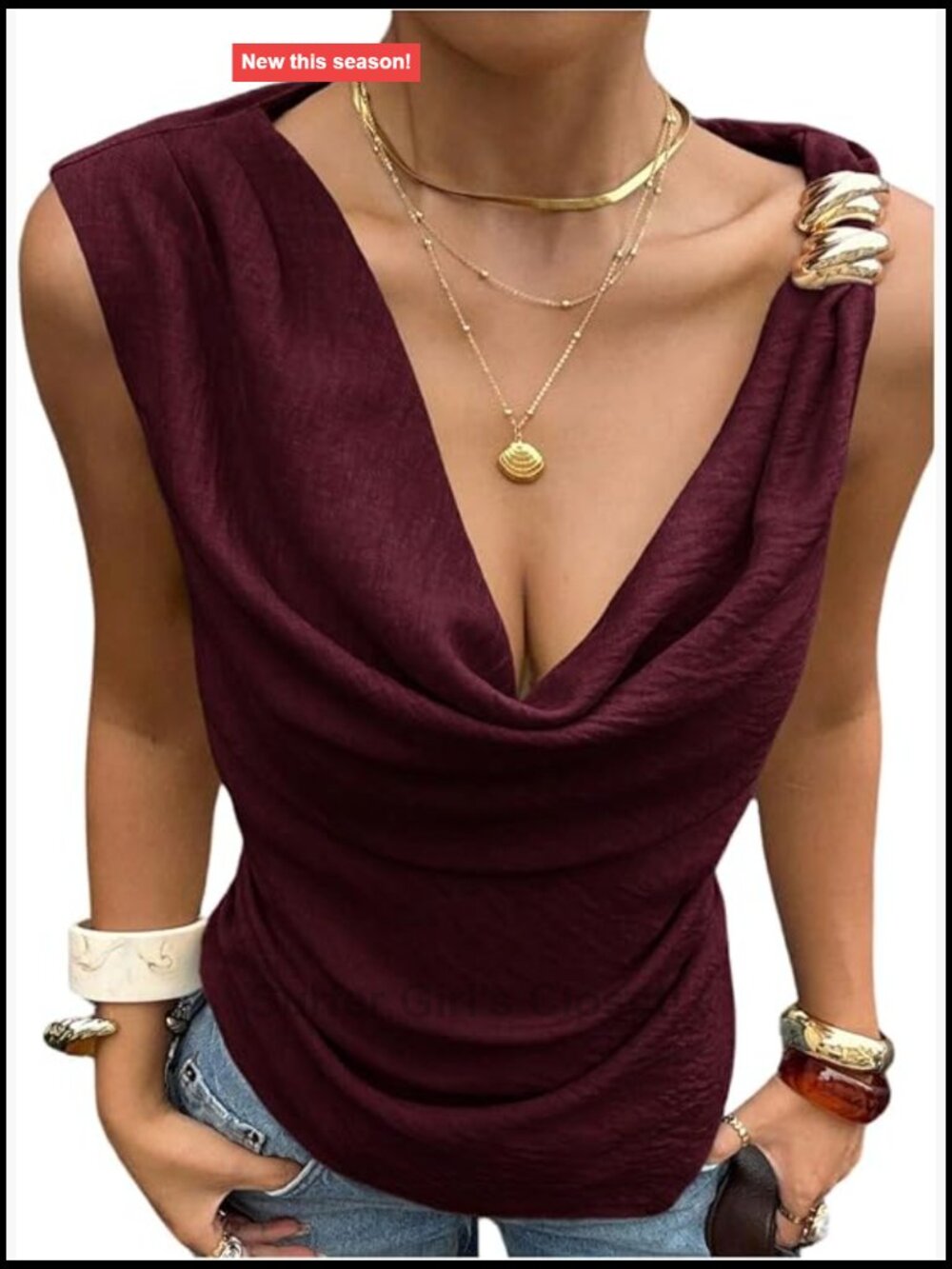 Elegant Asymmetrical Cowl Neck Sleeveless Tank Top Draped Front Going Out Blouse
